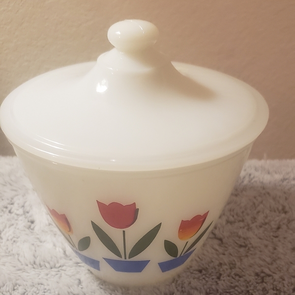 Fire King Kitchen Vintage Fire King White Tulip Grease Jar With Lid